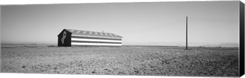 Framed Flag Barn on Highway 41, Fresno, California (black &amp; white) Print