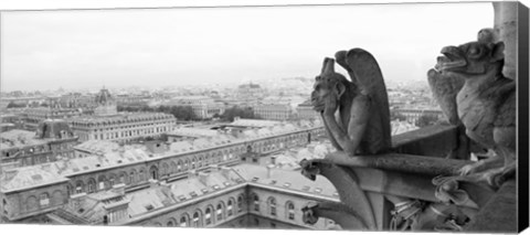 Framed Gargoyle statue at a cathedral, Notre Dame, Paris, Ile-De-France, France Print