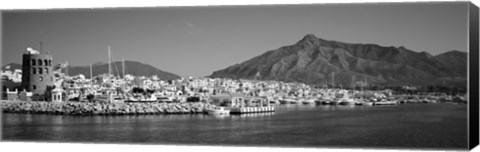 Framed Boats at a harbor, Puerto Banus, Marbella, Costa Del Sol, Andalusia, Spain Print