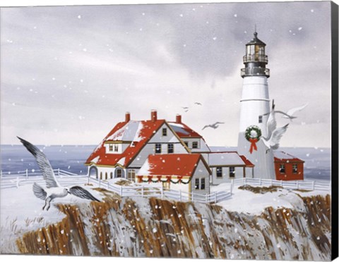 Framed Winter Lighthouse Print
