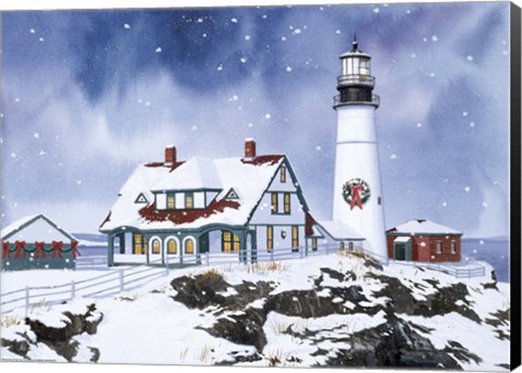 Framed Lighthouse In Winter Print