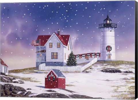 Framed Winter Lighthouse 2 Print
