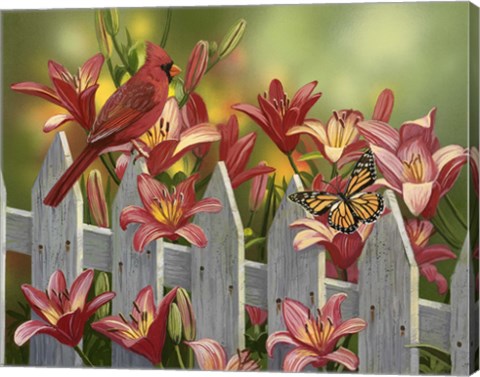 Framed Cardinal and Lilies Print