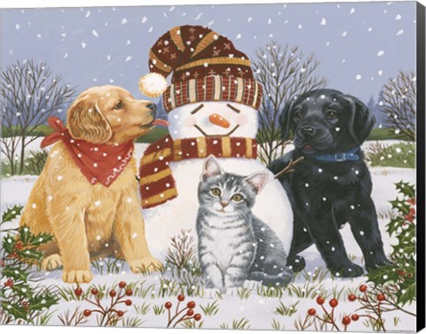 Framed Snowboy with Little Friends Print