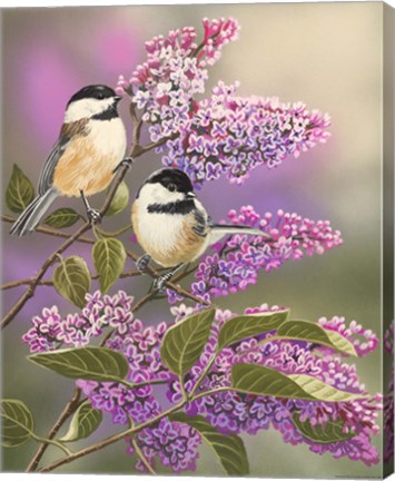 Framed Lilacs and Chickadees Print