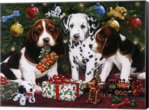 Framed Christmas Puppies 2 Print