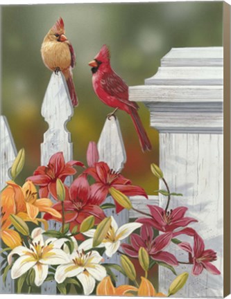 Framed Lilies And Cardinals Print