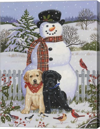 Framed Backyard Snowman with Friends Print
