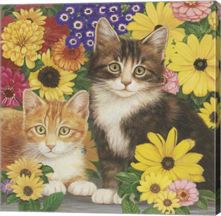 Framed Kitties And Flowers Print