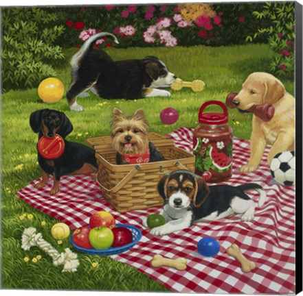 Framed Puppy Picnic Print