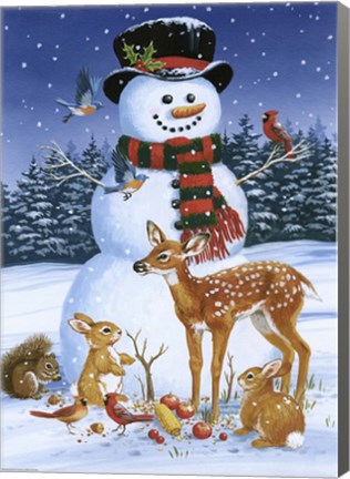 Framed Snowman With Friends Print