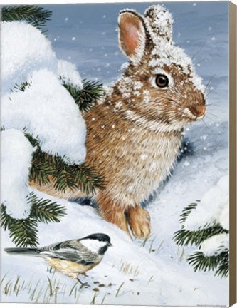 Framed Winter Cottontail And Friend Print