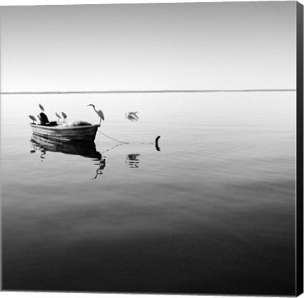 Framed Boat and Heron II Print