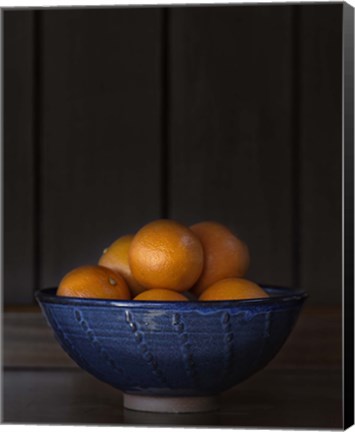 Framed Ten Oranges in a Blue Bowl lo key Print