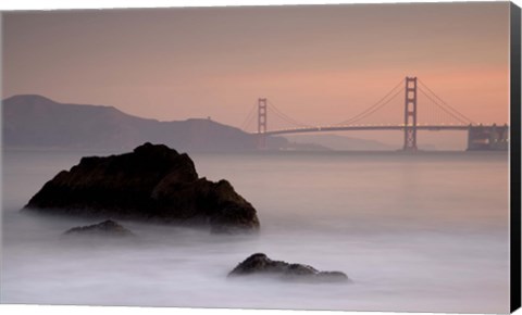 Framed Rocks And Golden Gate Bridge Print