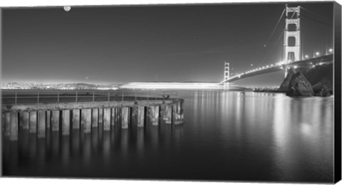 Framed Golden Gate Pier and Stars BW Print