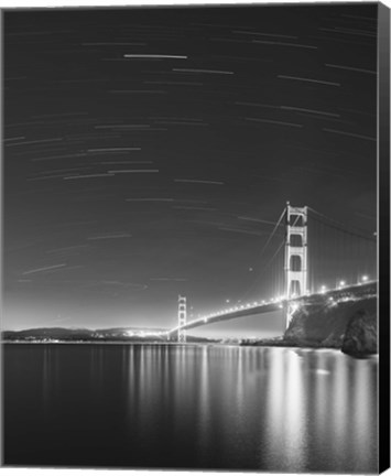 Framed Golden Gate and Stars BW Print