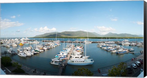 Framed Boats at a marina, Shangri-La Hotel, Cairns, Queensland, Australia Print