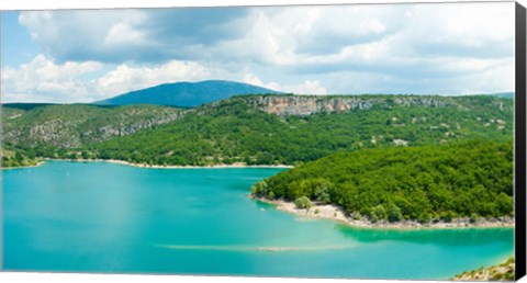 Framed Lake with mountain in the background, Lake of Sainte-Croix, Var, Provence-Alpes-Cote d&#39;Azur, France Print