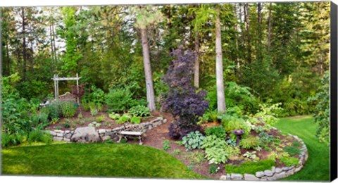 Framed Backyard garden in Loon Lake, Spokane, Washington State, USA Print