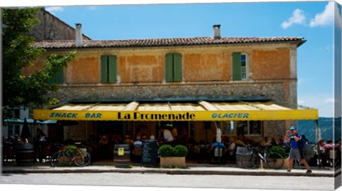 Framed Tourists at a restaurant, Avenue de la Promenade, Sault, Vaucluse, Provence-Alpes-Cote d&#39;Azur, France Print