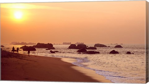 Framed Sunset over the beach, Brignogan-Plage, Finistere, Brittany, France Print