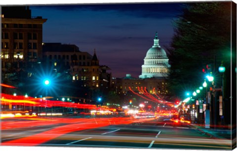 Framed Traffic on the road with State Capitol Building in the background, Washington DC, USA Print