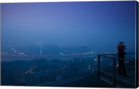 Framed Illuminated city viewed from Yikeshu viewing platform at evening, Chongqing, Yangtze River, Chongqing Province, China Print