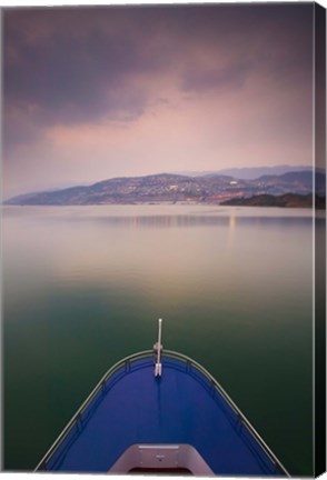 Framed Wushan Town viewed from the Yangtze River Cruise Ship at Dusk, Yangtze River, Chongqing Province, China Print