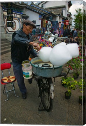 Framed Candy Floss Vendor, Old Town, Dali, Yunnan Province, China Print