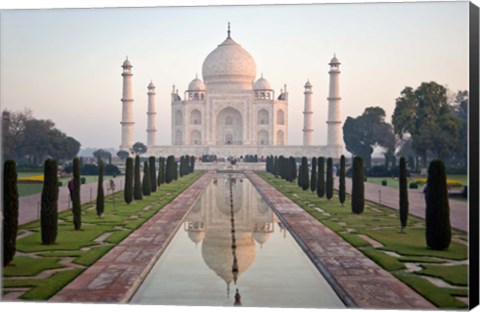 Framed Reflection of a mausoleum in water, Taj Mahal, Agra, Uttar Pradesh, India Print