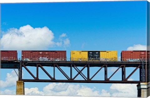 Framed Freight train passing over a bridge, Ontario, Canada Print