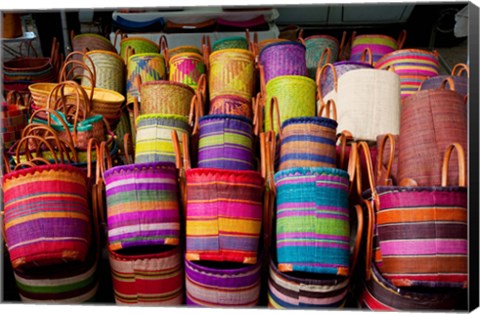 Framed Baskets for sale in a market, Lourmarin, Vaucluse, Provence-Alpes-Cote d&#39;Azur, France Print