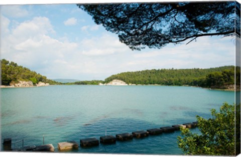 Framed Stepping stones in the reservoir, Canal de Marseille, Rognes, Bouches-Du-Rhone, Provence-Alpes-Cote d&#39;Azur, France Print