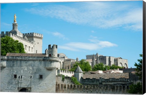 Framed Low angle view of city walls, Pont Saint-Benezet, Rhone River, Avignon, Vaucluse, Provence-Alpes-Cote d&#39;Azur, France Print