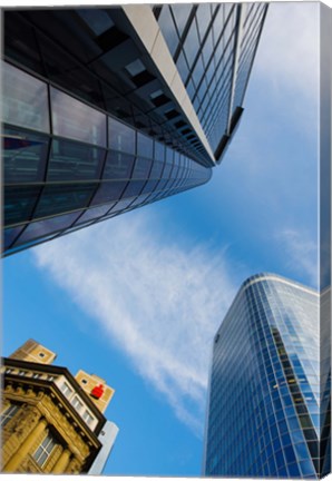 Framed Low angle view of skyscrapers, Frankfurt, Hesse, Germany Print