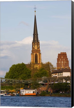 Framed River with church in the background, Three Kings Church, Main River, Frankfurt, Hesse, Germany Print