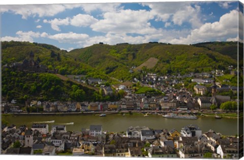 Framed Town at the waterfront, Cochem, Mosel River, Rhineland-Palatinate, Germany Print