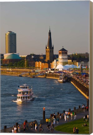 Framed People walking at the riverside, Rhein River, Dusseldorf, North Rhine Westphalia, Germany Print