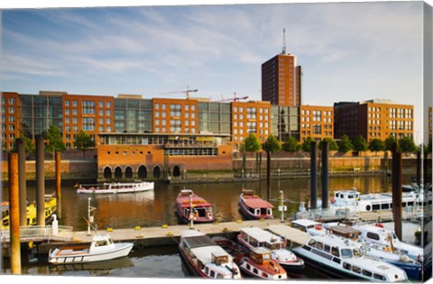 Framed Boats docked at a harbor, HafenCity, Hamburg, Germany Print