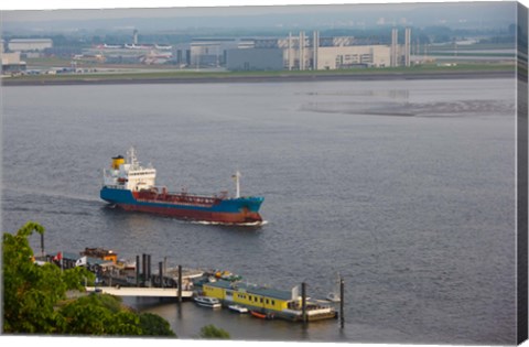 Framed Elbe River and airbus factory, Blankenese, Hamburg, Germany Print