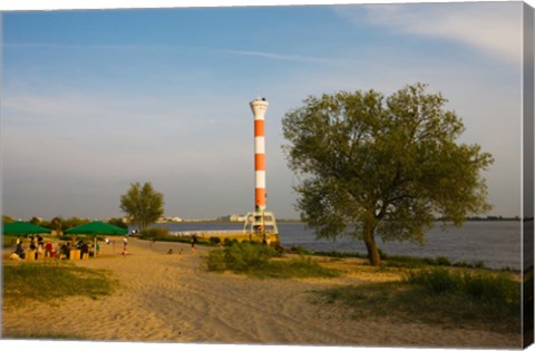 Framed Small lighthouse at the riverside, Elbe River, Blankenese, Hamburg, Germany Print