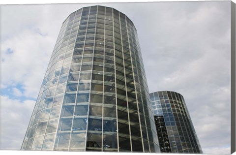 Framed Low angle view of VW Auto Towers, Autostadt, Wolfsburg, Lower Saxony, Germany Print
