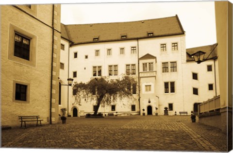 Framed Facade of the castle site of famous WW2 prisoner of war camp, Colditz Castle, Colditz, Saxony, Germany Print