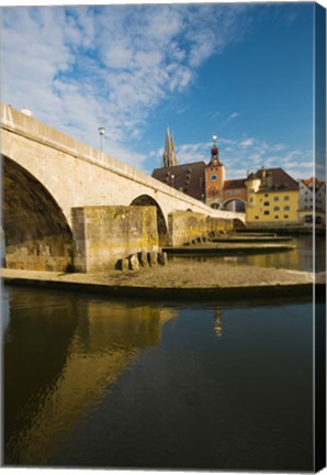 Framed Bridge across the river, Steinerne Bridge, Danube River, Regensburg, Bavaria, Germany Print