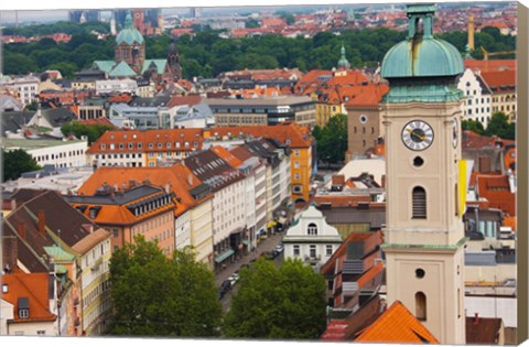 Framed High angle view of buildings with a church in a city, Heiliggeistkirche, Munich, Bavaria, Germany Print