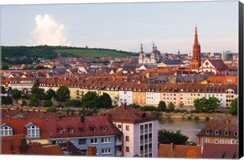 Framed High angle view of buildings along a river, Main River, Wurzburg, Lower Franconia, Bavaria, Germany Print