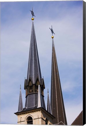 Framed Low angle view of spires of the Notre Dame Cathedral, Luxembourg City, Luxembourg Print