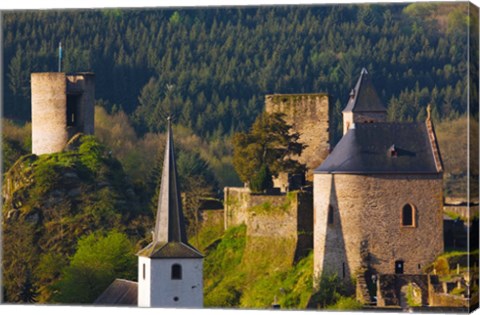 Framed Historical buildings in a town, Esch-sur-Sure, Sure River Valley, Luxembourg Print