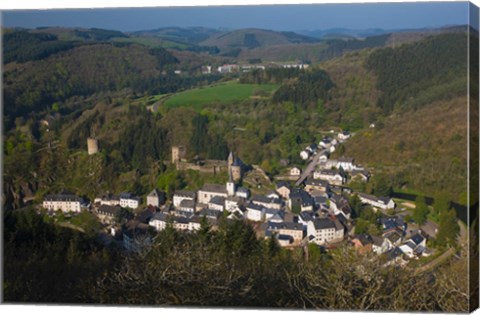 Framed High angle view of buildings in a town, Esch-sur-Sure, Sure River Valley, Luxembourg Print